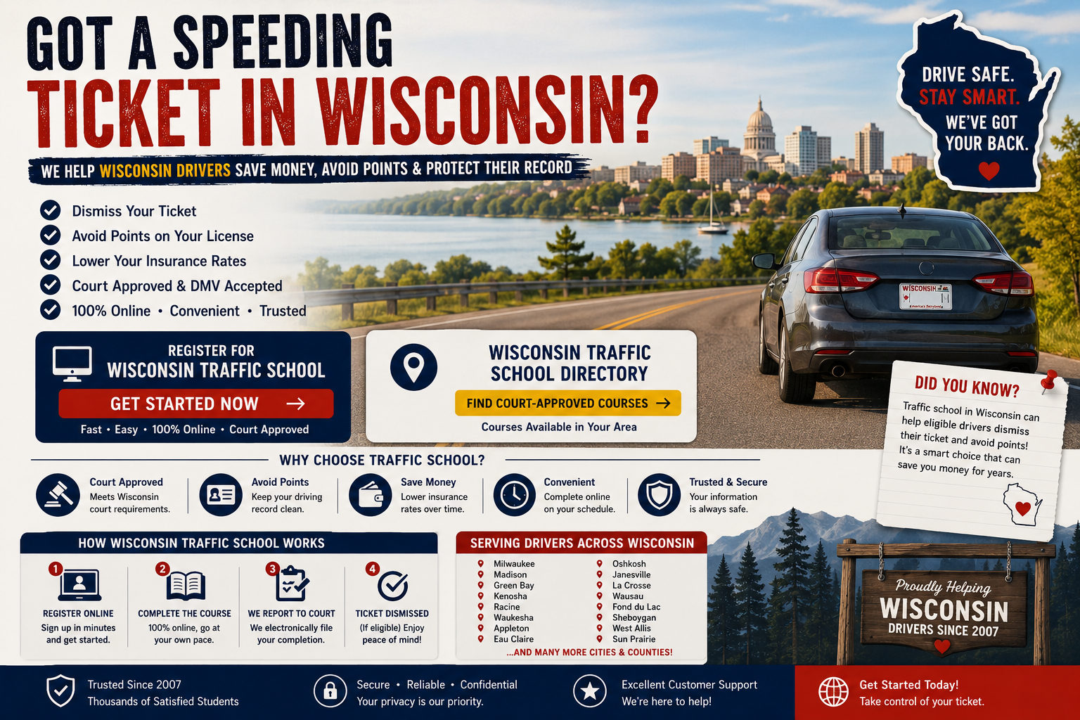 Got a Speeding Ticket in Wisconsin? Cost, Court, Points & Traffic School Guide
